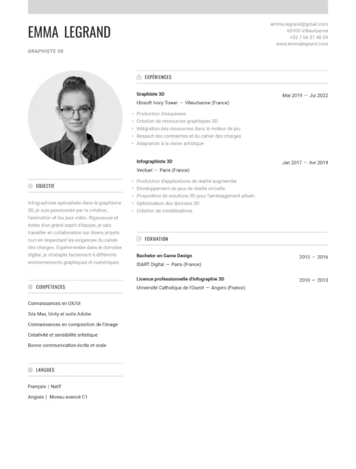 exemple de cv simple modèle Zurich