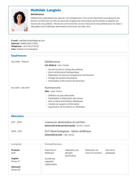exemple de cv simple modèle Illinois