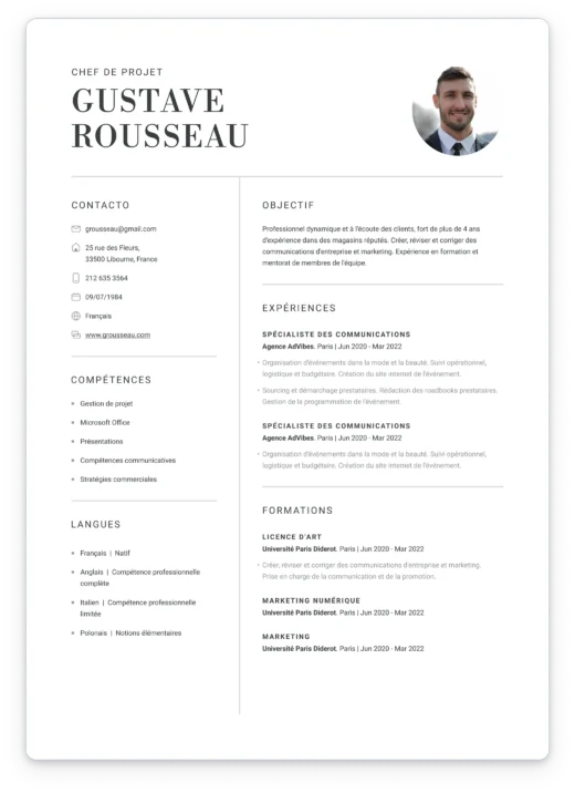 modèle de CV professionnel à télécharger en ligne