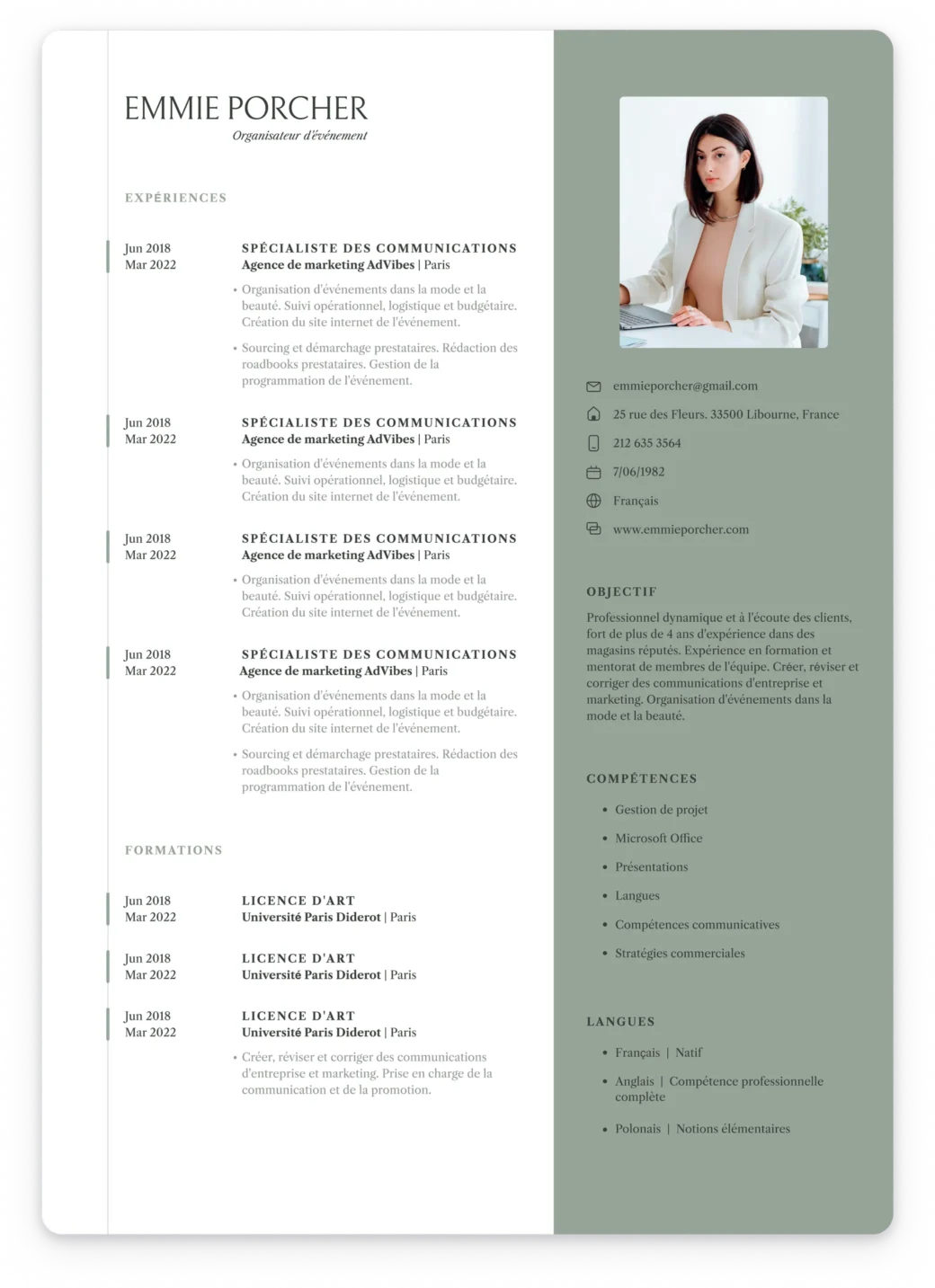Modèle de CV Amsterdam créatif et structuré