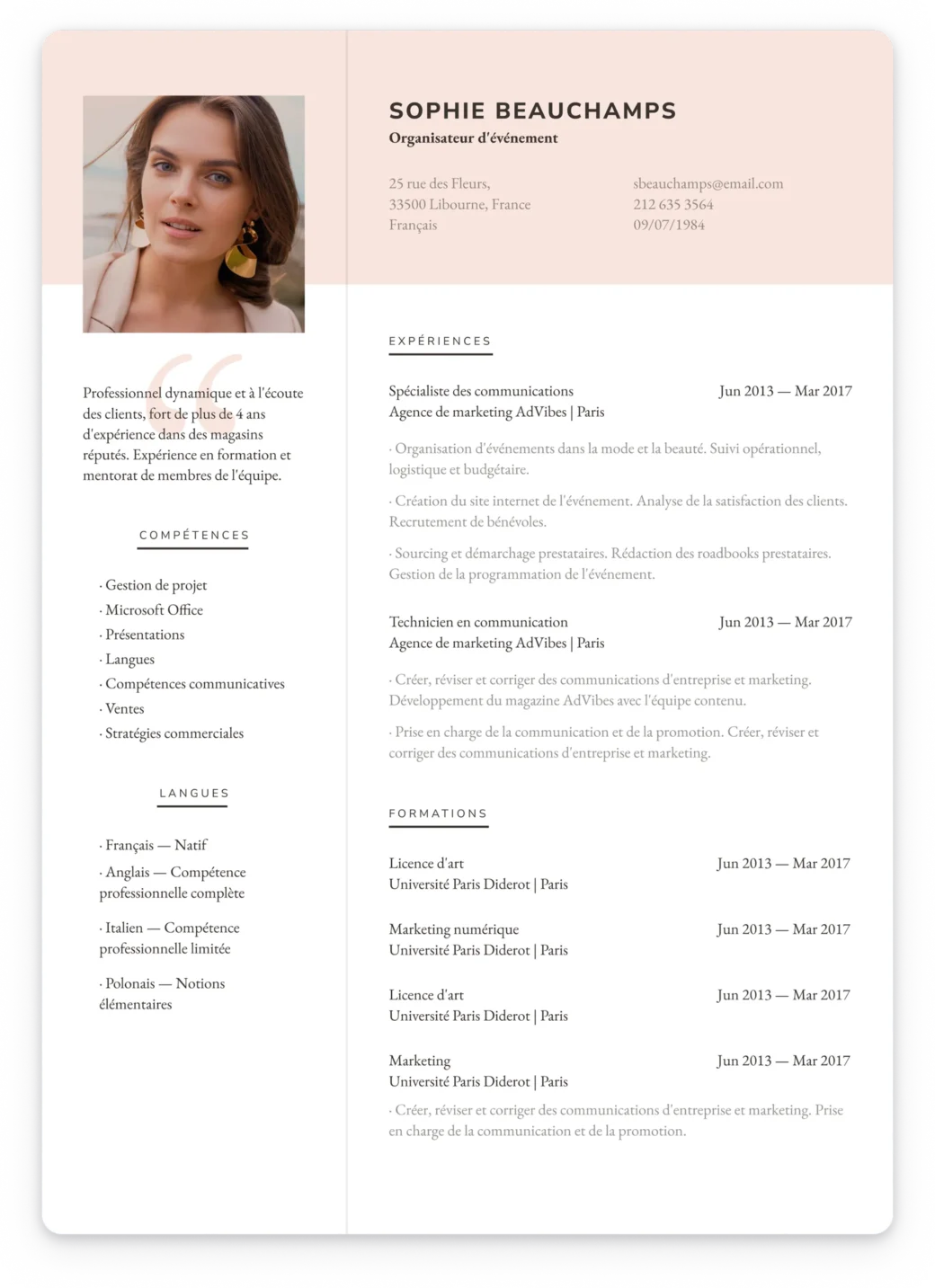 Modèle de CV Vienna moderne avec photo