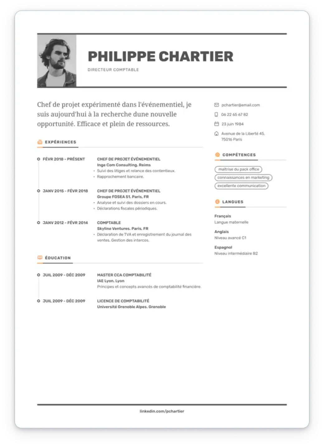 Modèle de CV Barcelone sobre et épuré