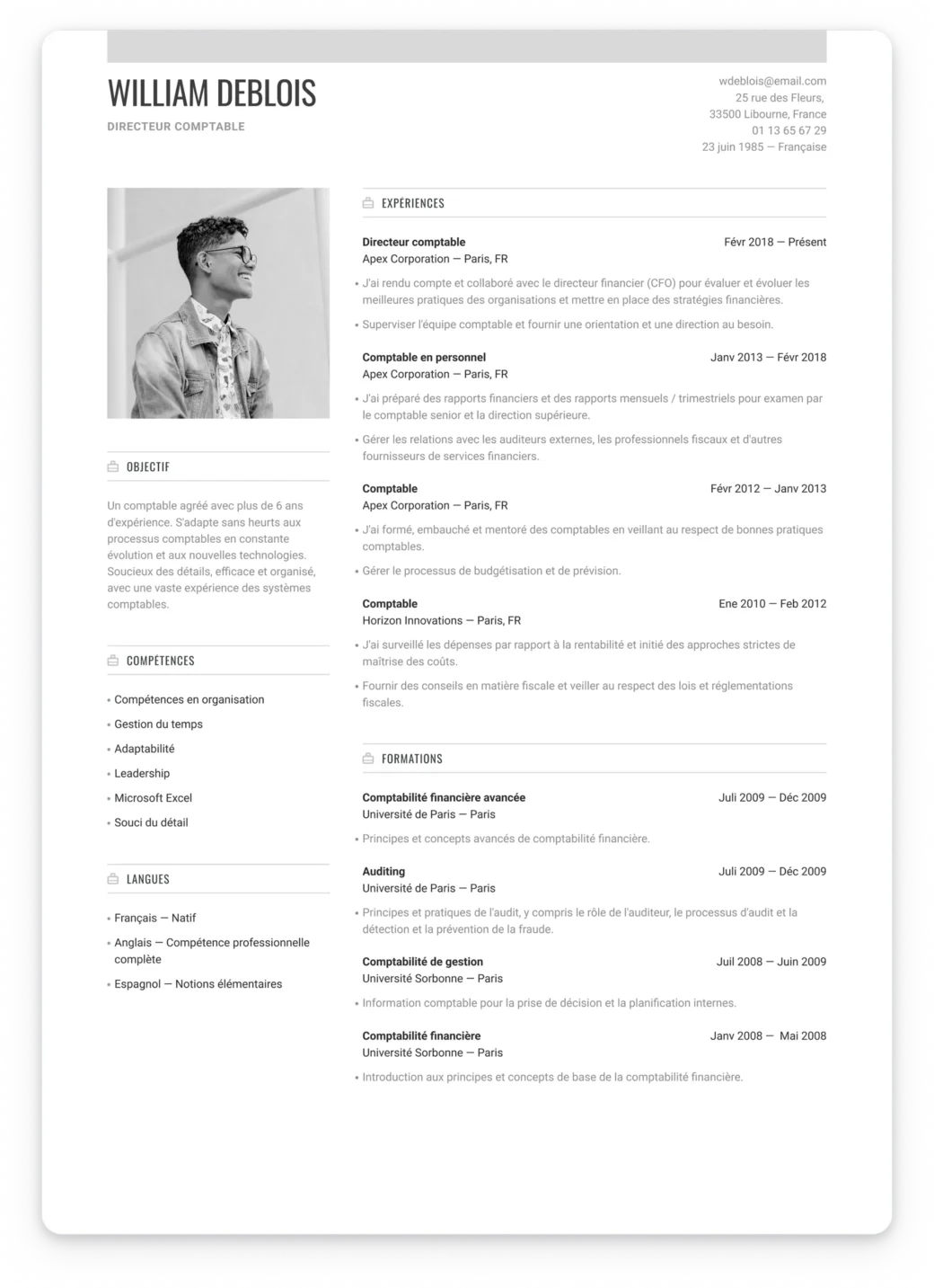 modèle de CV Zurich