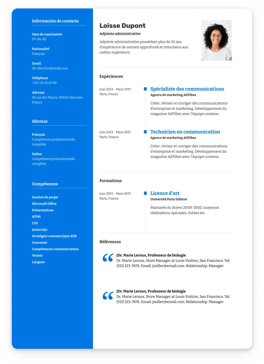 Modèle de CV moderne New York avec barre latérale bleue