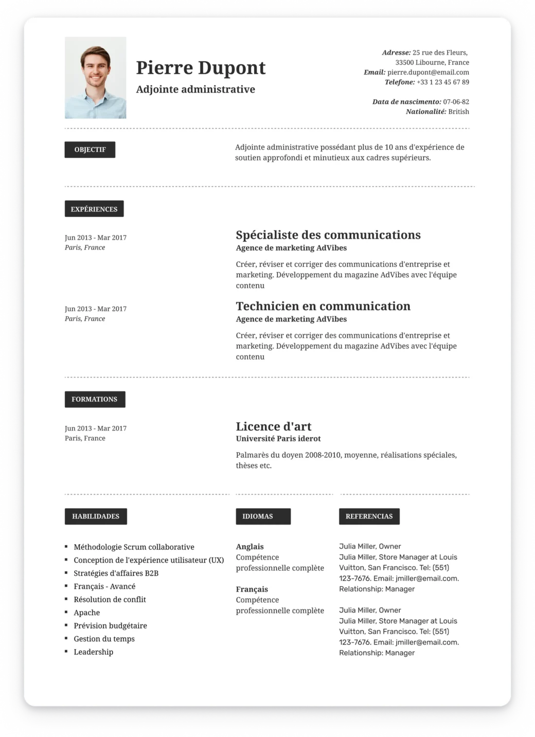 Modèle de CV minimaliste Auckland avec disposition verticale