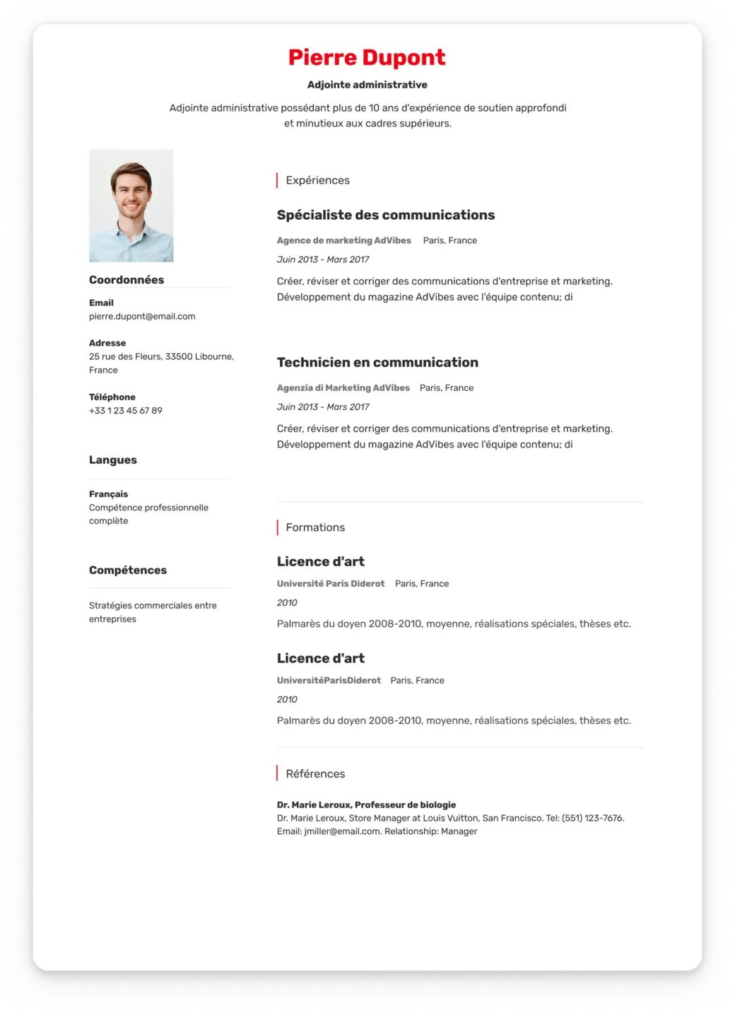 Modèle de CV professionnel Johannesburg avec structure équilibrée
