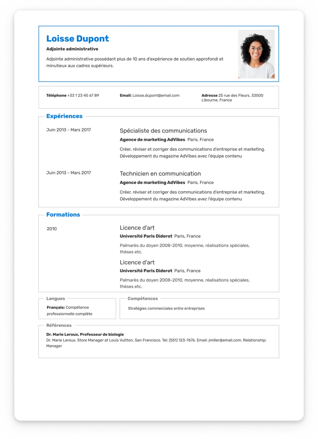 Modèle de CV Illinois sobre avec typographie lisible