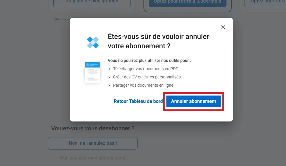 Annuler abonnement