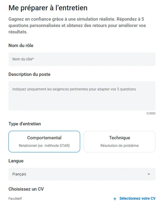 simulateur d'entretien d'embauche avec IA Onlinecv.fr