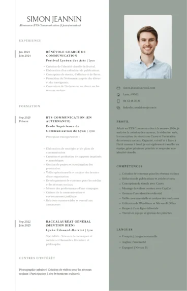 Exemple de CV pour une alternance en BTS